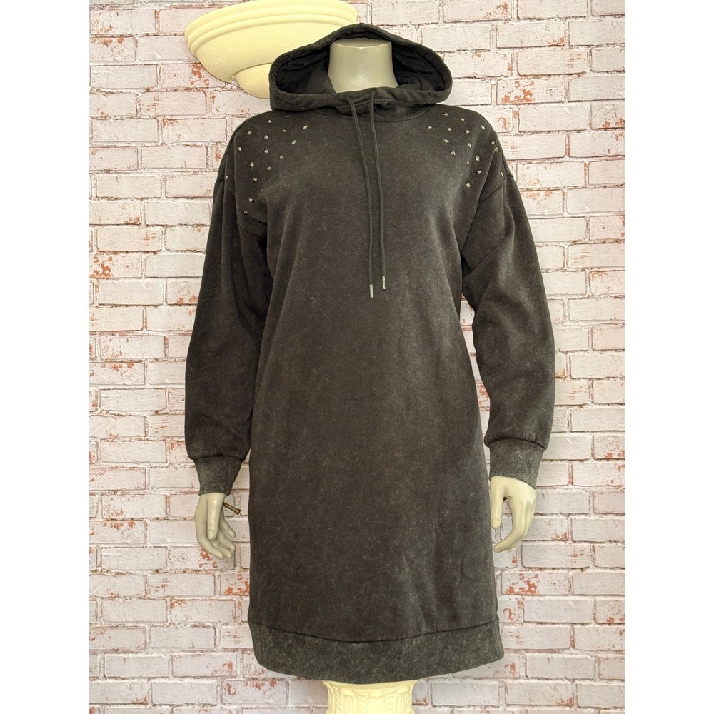 NWOT Torrid Women Black Acid Wash Studded Hoodie Sweatshirt Dress Size 0 XL Alt